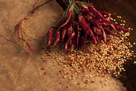Red Hot Chili Peppers over wooden background