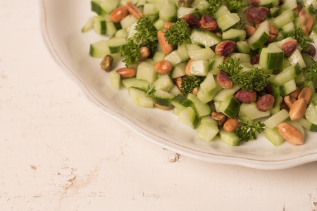 fresh healthy salad on wood texturesの写真素材