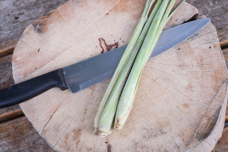 lemongrass and knife on the chopping block