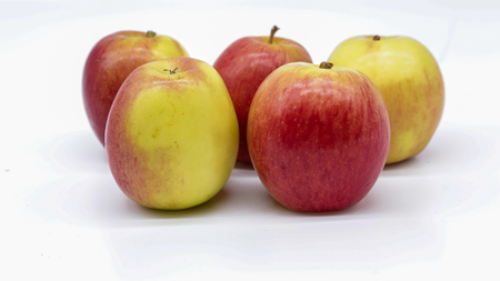 Five apple isolate on white backgroundの写真素材