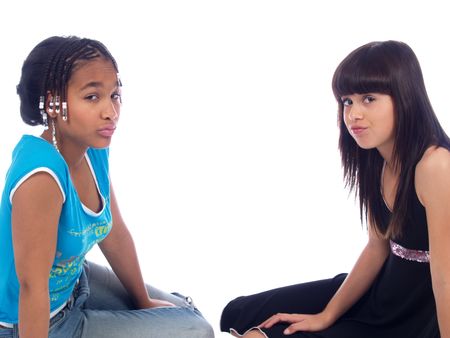 2 cute girls with different ethnic backgroundsの写真素材
