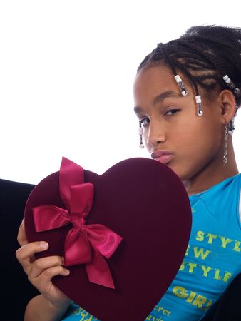 young girl with a heartacheの写真素材