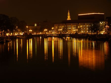 Canals of Amsterdam by nightの写真素材