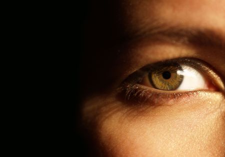 Low key image of a beautiful green eyeの写真素材