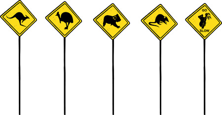 Australian traffic signs in with different wildlife on it (cartoon style) - Vector fileのイラスト素材