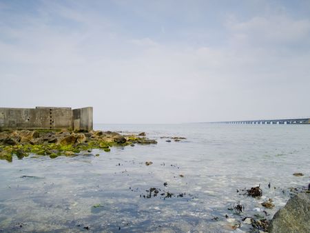 Ruin near the great belt bridge in Denmarkの写真素材