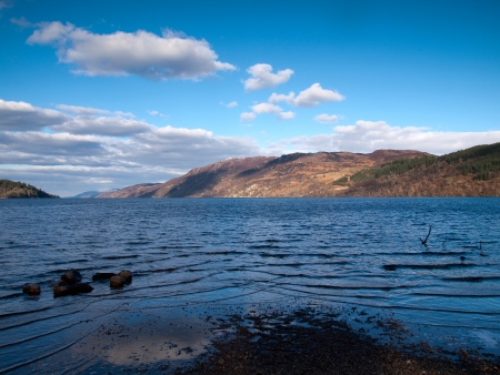View from Fort Augustus over the famous Loch Ness in Scotlandの写真素材