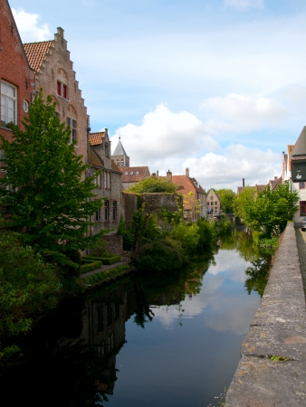 Typical view of a canal in Bruges, Belgiumの写真素材