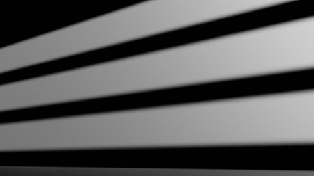 3D rendering. Black empty room with intense lighting from a window. Horizontal lines on the wall...