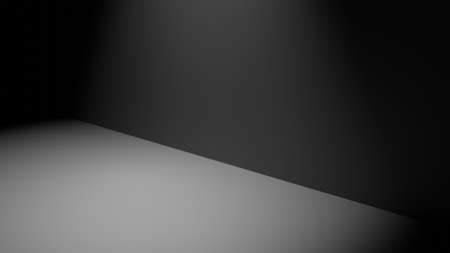 3D rendering. Black room or corridor seen slightly diagonally. It has a reflector on the top. the room is empty. You see a wall and the floorの写真素材