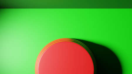 3D rendering. 3D illustration. Green background with a red circle in the middle. Light coming from...