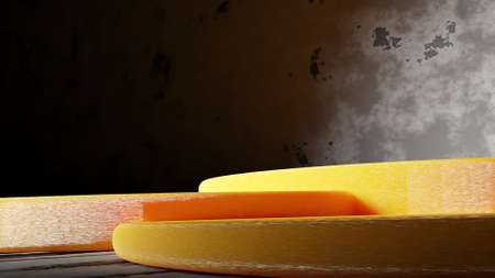 3D rendering. 3D illustration.Close shot of a series of yellow platforms that form a staircaseの写真素材