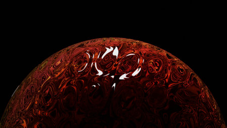 3d rendering. Glass sphere with a liquid abstract texture and many colors. Sphere with artistic pattern on a black isolated background. Redsphere. Sphere floating in space. Artistic background.の写真素材