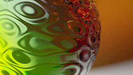 3D renderings. A glass sphere with liquid waves and colorful lights. Giant glass orb with lights and magical appearance. Background or template for presentation or design uses.の写真素材