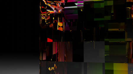 3D renderings. Colorful glass gem on a black background. A colorful transparent mineral on a dark isolated background. Close up of a precious gem with various surfaces.の写真素材