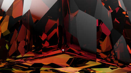 3D renderings. Close up of a red gemstone. Natural mineral network. Crystal with shapes of polygons and hexagons and colored lights.の写真素材