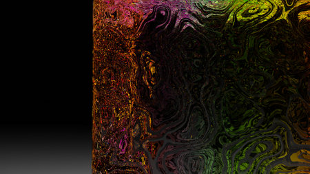 3D renderings. Artistic presentation template with pattern with waves and color reflections. Curves and waves on a glass surface. Artistic background with many colors and ornate glass.の写真素材