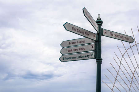 Direction sign board at Arun temple pier in Bangkok Thailandの写真素材