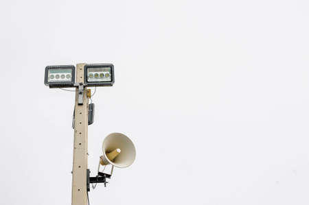 Sport light and loudspeaker strick with pillar at car park of asokaram temple in Samutparkarn province Thailandの写真素材
