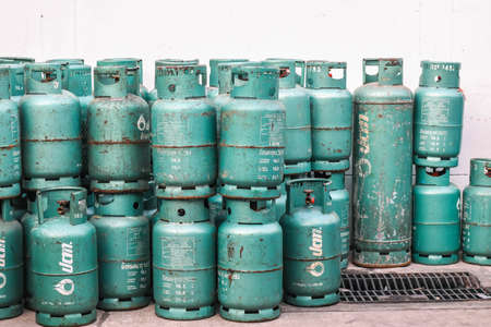 April 07,2020 Many  PTT Gas bottles at Ramkhamhaeng road ,Bangkok Thailandのeditorial素材