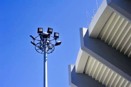 Spotlight pole with sky background at Rajamangala National Stadium in Bangkok Thailandの写真素材