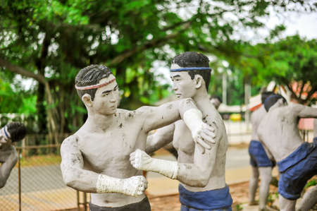September 18,2020 The semen boxing action figures at Wat Bang Kung Temple in Samut Songkhram province Thailandのeditorial素材