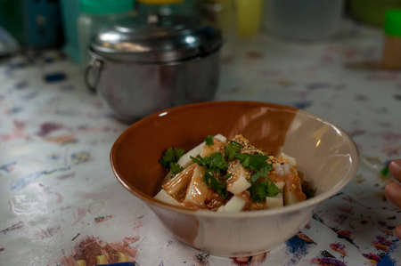 A dish of Santohu or in Thai name Khao Ram Fuen  (Burmese noodle ) at The Phahurat (Indian town) in Bangkok Thailandの写真素材