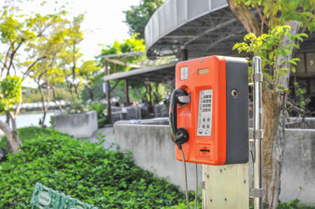 December 17,2020 The Public phone booth of TOT Public Company Limited the decoration in the garden at King Rama 9 park in Bangkok Thailandのeditorial素材