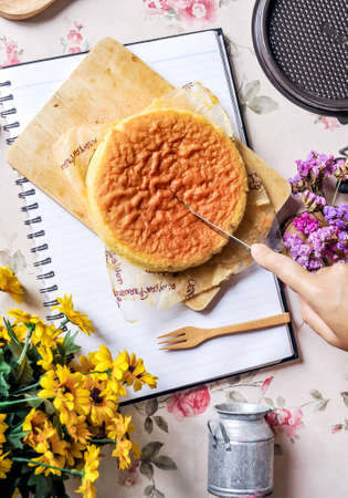 Top view of Homemade vanilla sponge cakeの写真素材