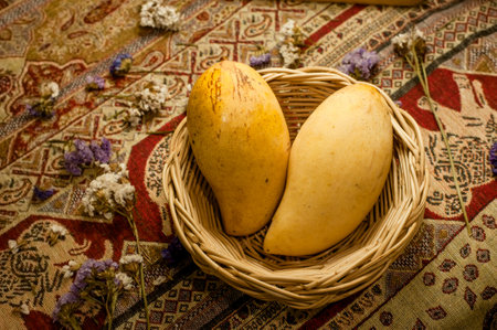 Top view of Thai Barracuda Mangoes in a basket