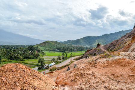 Expance of rice fields in the foothill Payakumbuhの写真素材