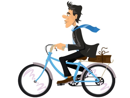 A businessman riding a bike for workのイラスト素材