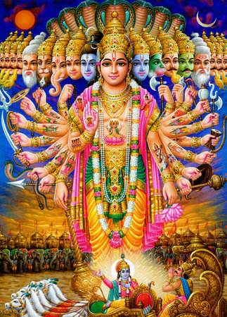 Lord vishnu as bhagwan krishna showing vishwaroop in gurukshetra battle