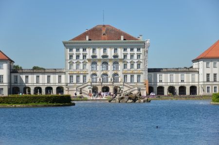 Nymphenburg castle with panoramic view of the lakeのeditorial素材