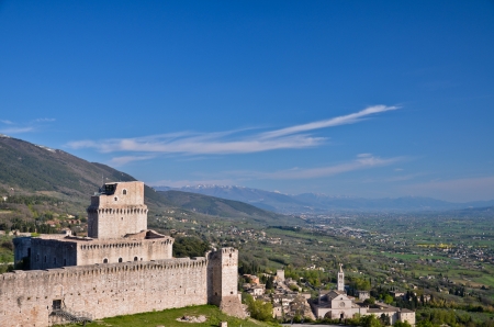 Assisi, view of the fort and the Basilica of St  Clareの写真素材