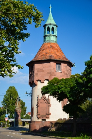 view of a tower on the outskirts of the cityの写真素材