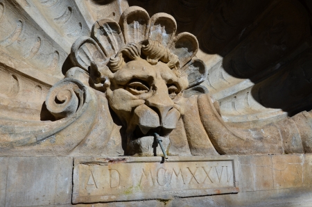 View of the main fountain of Radda in Chiantiの写真素材