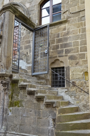 View of a stairway in a historic palace of Viterbo.の写真素材
