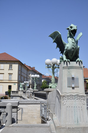 The historic Bridge of Dragons, Sloveniaのeditorial素材