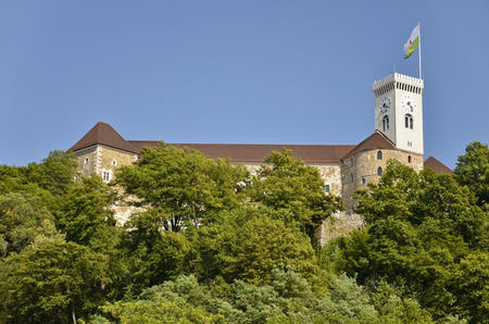 Characteristic view of the medieval castle perched on top of the hillのeditorial素材