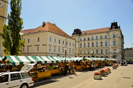 Characteristic local market of the city; Sloveniaのeditorial素材