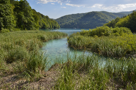 Characteristic lakes and waterfalls of the Croatian national parkの写真素材