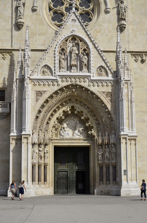 The entrance door of St. Stephen's Cathedral, Croatiaの写真素材