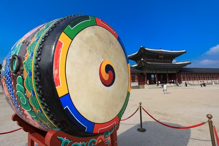 Korean traditional drum called buk, with Taegeuk symbol Korean traditional drum called buk, with Taegeuk symbol