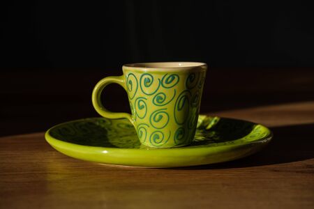 Tea and coffee Cup and plate green colour artの写真素材