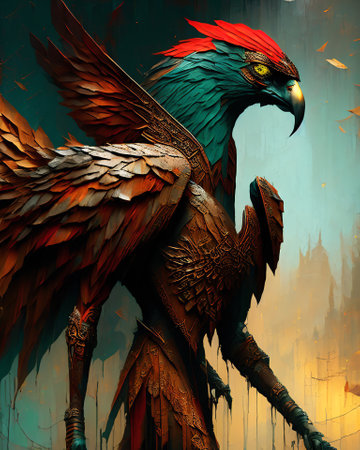 3D rendering of a fantasy warrior with a bird head and wings AI Generatedの素材