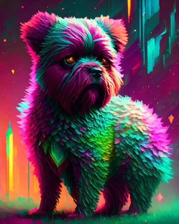 dog digital illustration of a dog in the style of the 80s AI Generatedの素材