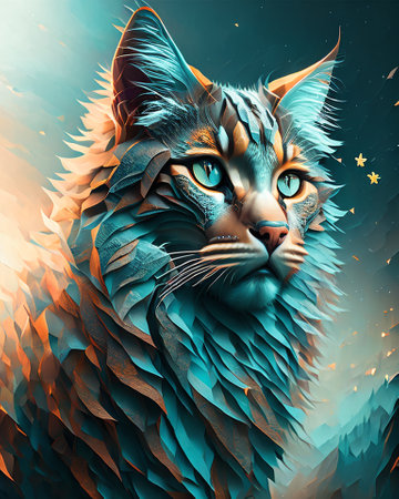 Siberian cat with blue eyes. Digital painting. 3D illustration. AI generatedの素材