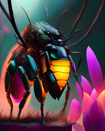 3d rendering of a scarab beetle on a flower background. AI generatedの素材