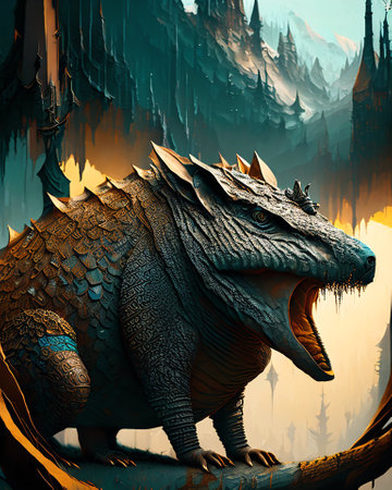 3D rendering of a fantasy dragon creature AI Generatedの素材